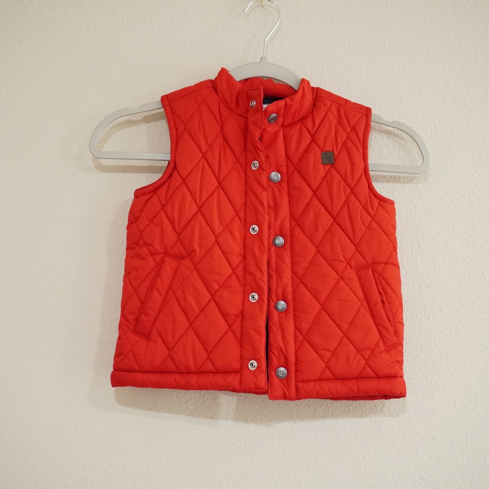 Janie and Jack Kids Size 2T Red Quilted Puffer Vest Snap Front Fall Preppy Cute